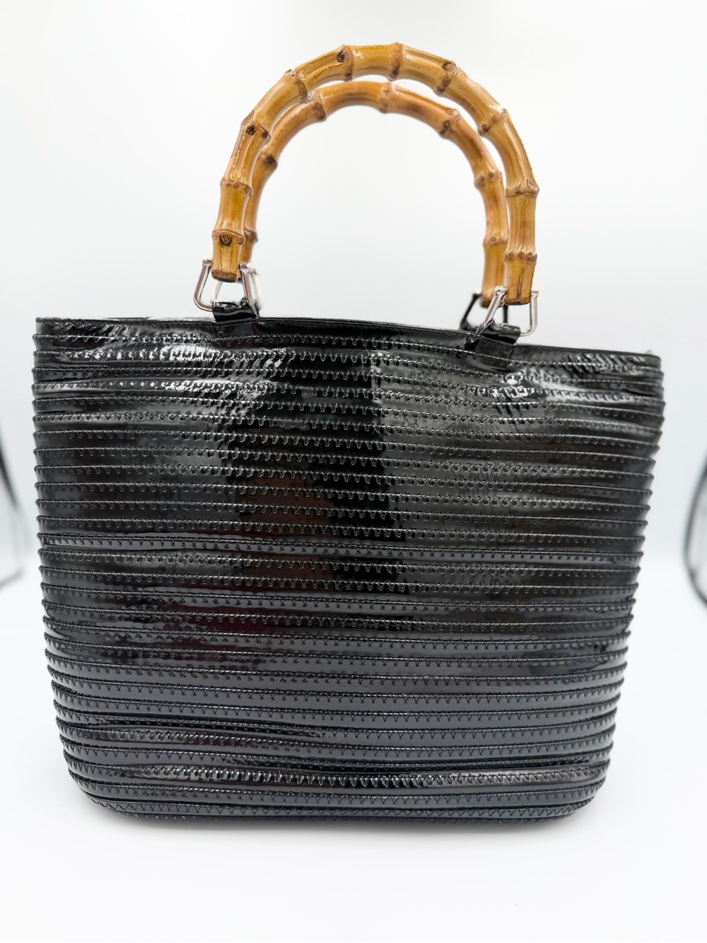 Gucci Black Patent Tote with Bamboo Handles